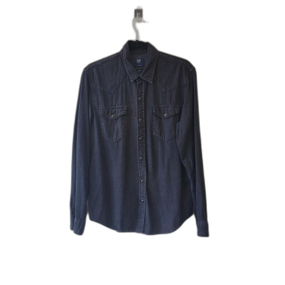 GAP Tops - Gap Black Denim Button Down Shirt Long Sleeve Size M